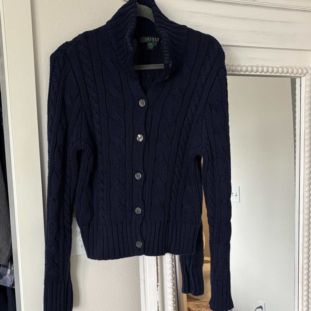 Ralph Lauren Blue Label Navy Cable Knit Cardigan